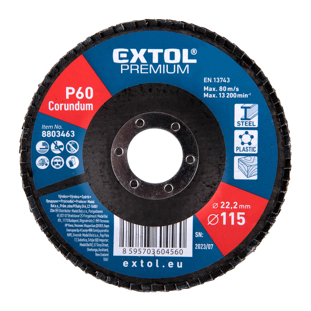 Extol Premium 8803463 - Kotúč lamelový šikmý korundový, P60, 115mm, diera 22,2mm