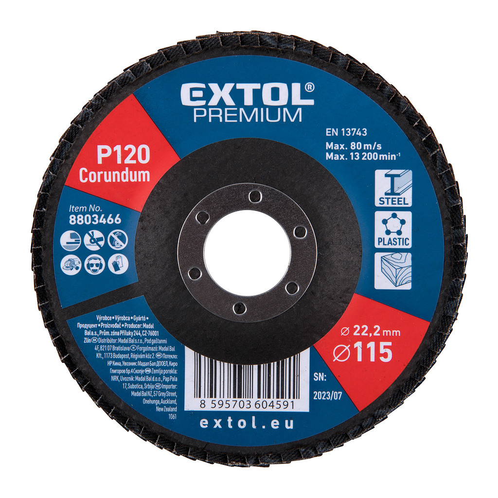 Extol Premium 8803466 - Kotúč lamelový šikmý korundový, P120, 115mm, diera 22,2mm