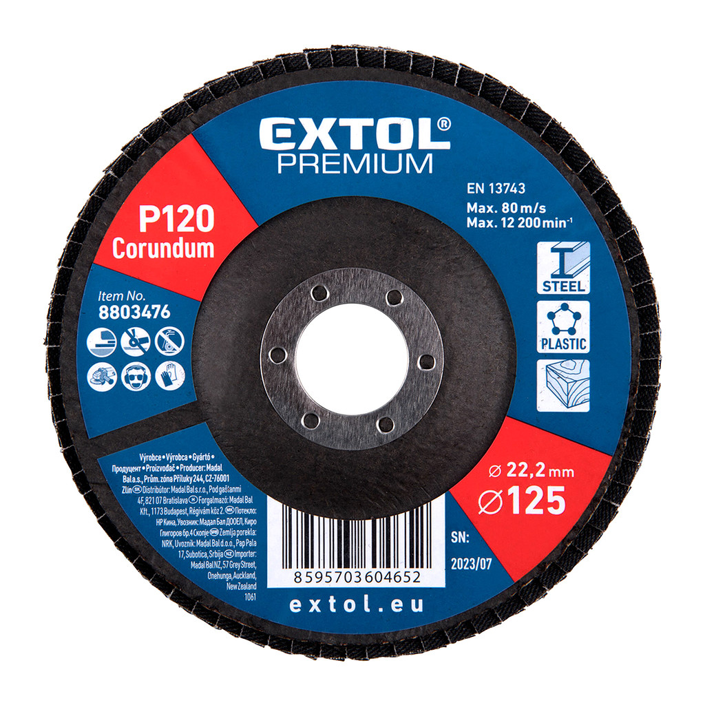 Extol Premium 8803476 - Kotúč lamelový šikmý korundový, P120, 125mm, diera 22,2mm