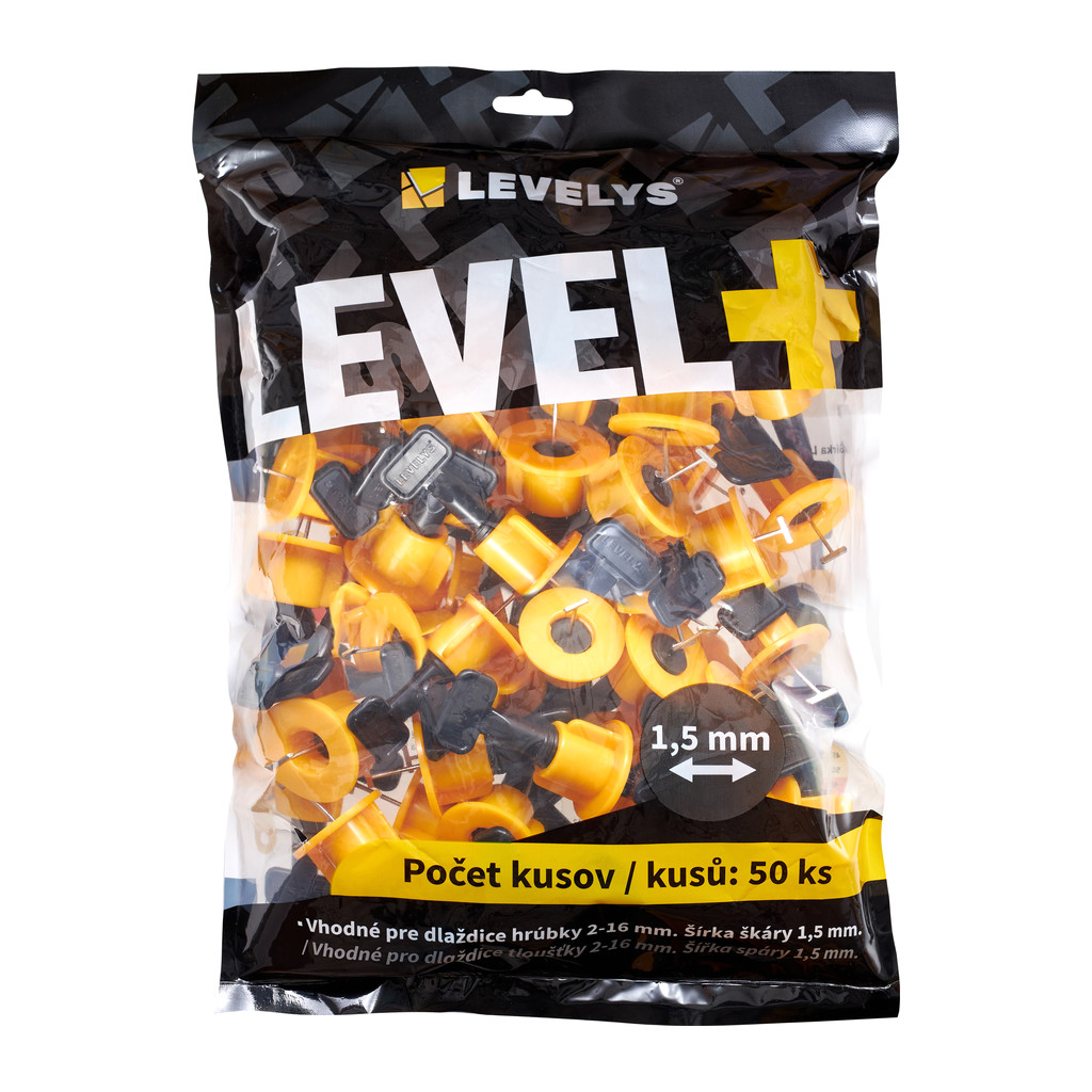 Levelys LS1900 - Maticové leveling spony LEVEL+ 1,5mm - opakovane použiteľné, pre dlažbu a obklady hrúbky 2-16mm